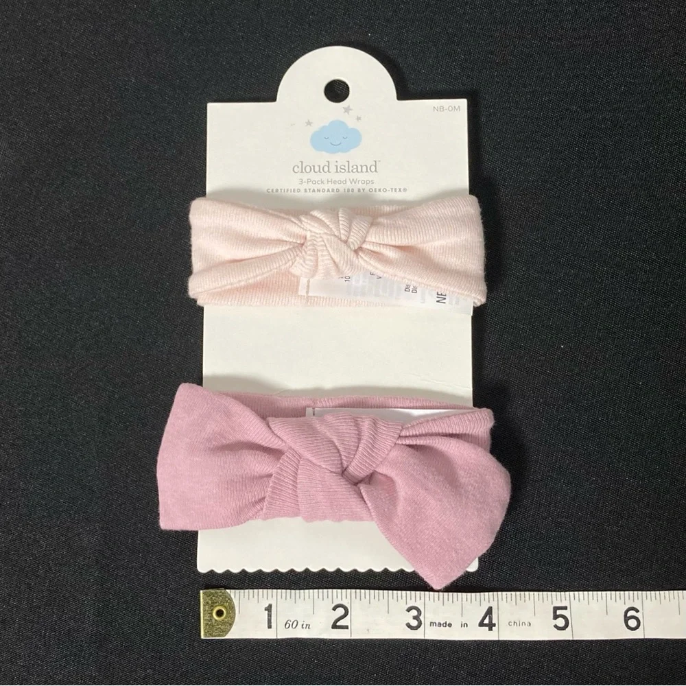 ⭐️ Cloud Island 100% Cotton Pink Bow Newborn Baby Headbands Set of 2